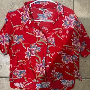 Forever 21 Red Floral Button-Down Shirt